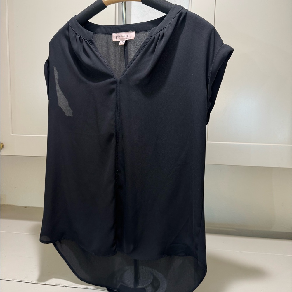 Anthropologie Black Asymmetrical Cap Sleeve Blouse